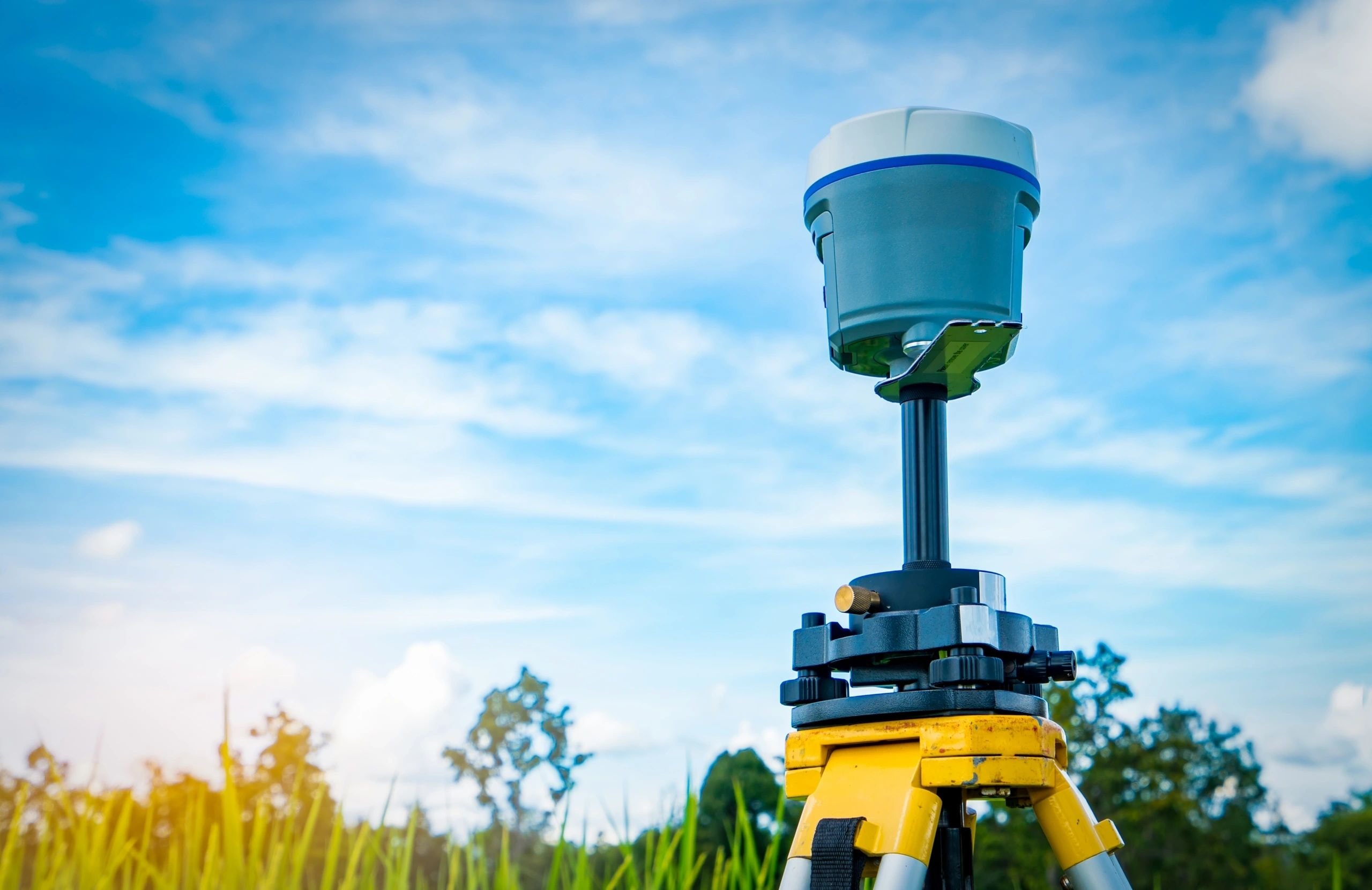 GPS land surveying equipment in farmland